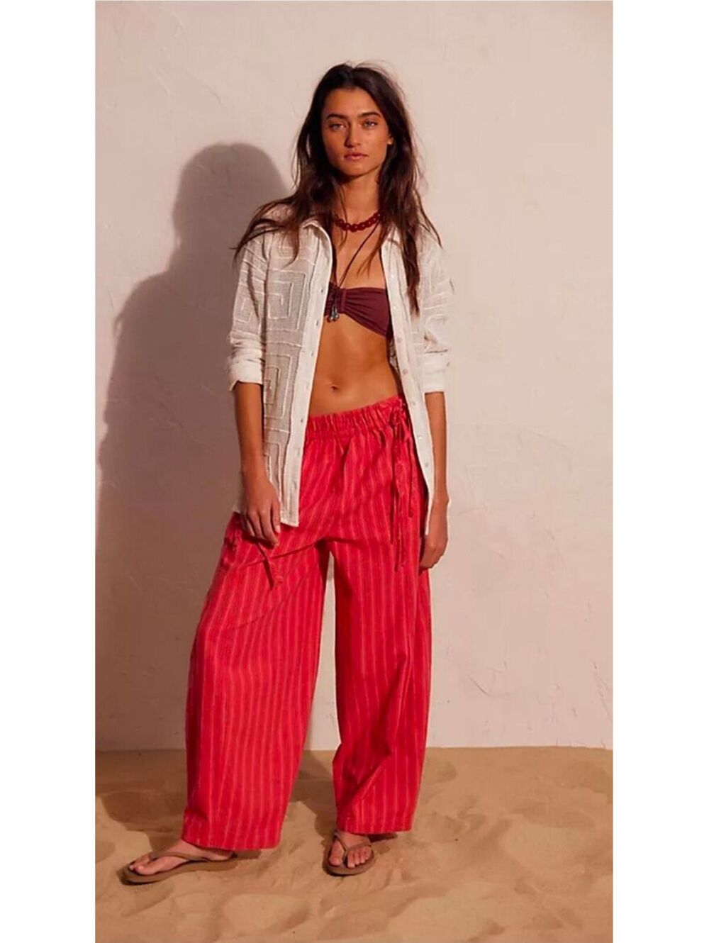 NWT|Sz.S |Free People Sun Dazed Cotton-Linen Striped Pants